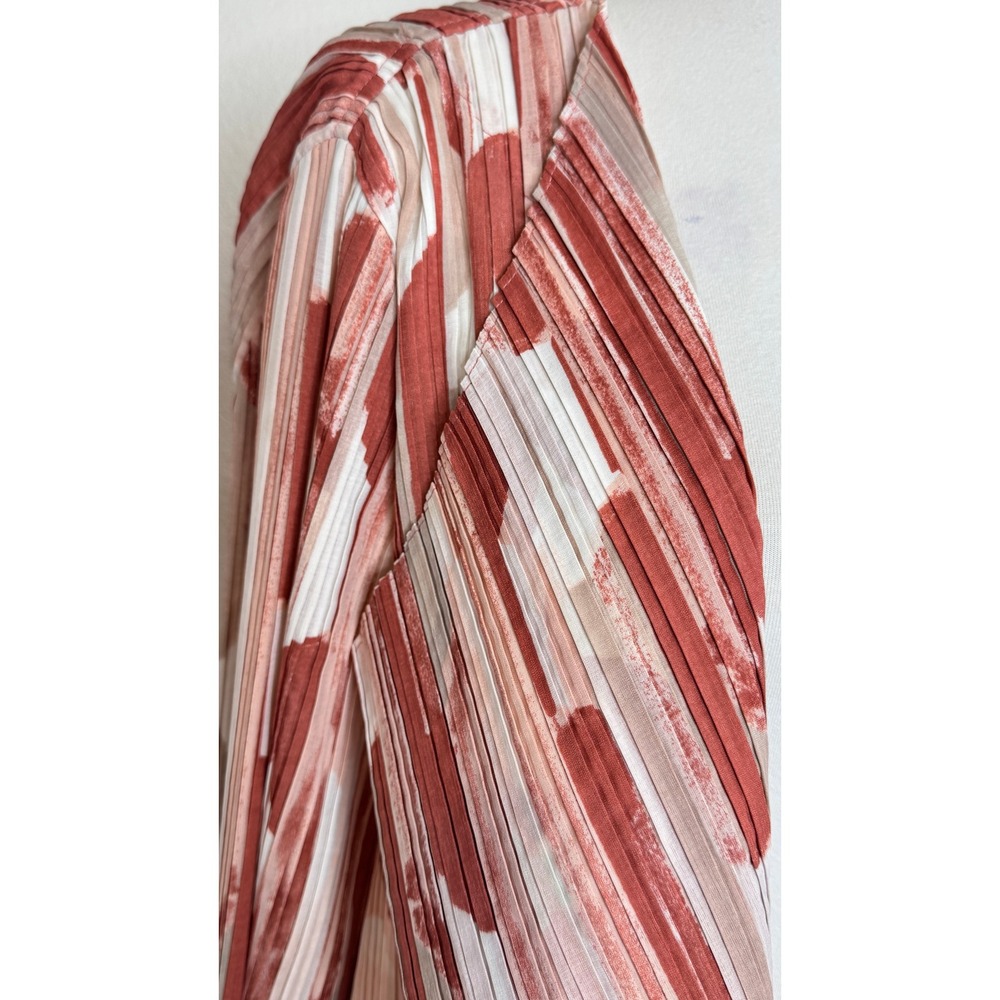 CHICO'S TRAVELERS Pleated Open Front Duster 16/18 Artsy Print Coral Art to Wear - Picture 5 of 8